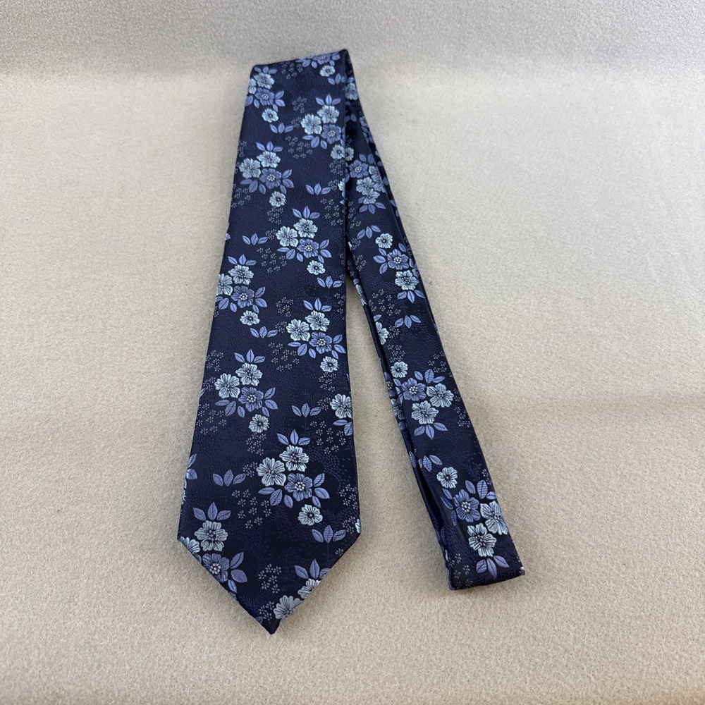 Hisdern Men's Necktie, Handmade,‎ Blue Floral Print, Executive, Classic
